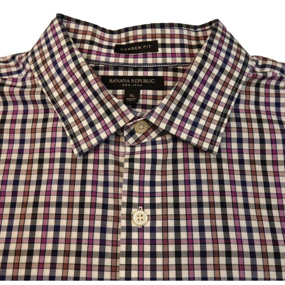 Banana Republic Shirt Men's Size XL Regular Fit Non-Iron Long Sleeve Muli Plaid